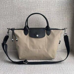 Longchamp Crossbody Bag in Black and Cream with Leather Accents